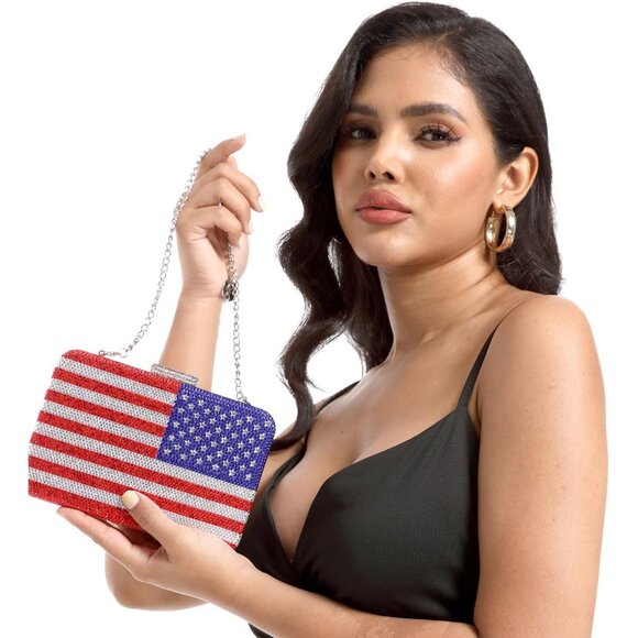 Dazzling American Flag Rhinestone Clutch Purse - Perfect for Parties & Events - Picture 3 of 9